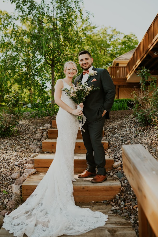 Gabe and his wife on their wedding day